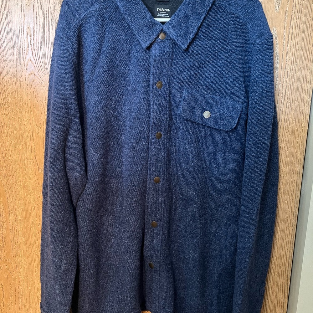 prAna IncrediWool Overshirt Men's XL Stormy Night Heather Slim Fit Outdoor NWT